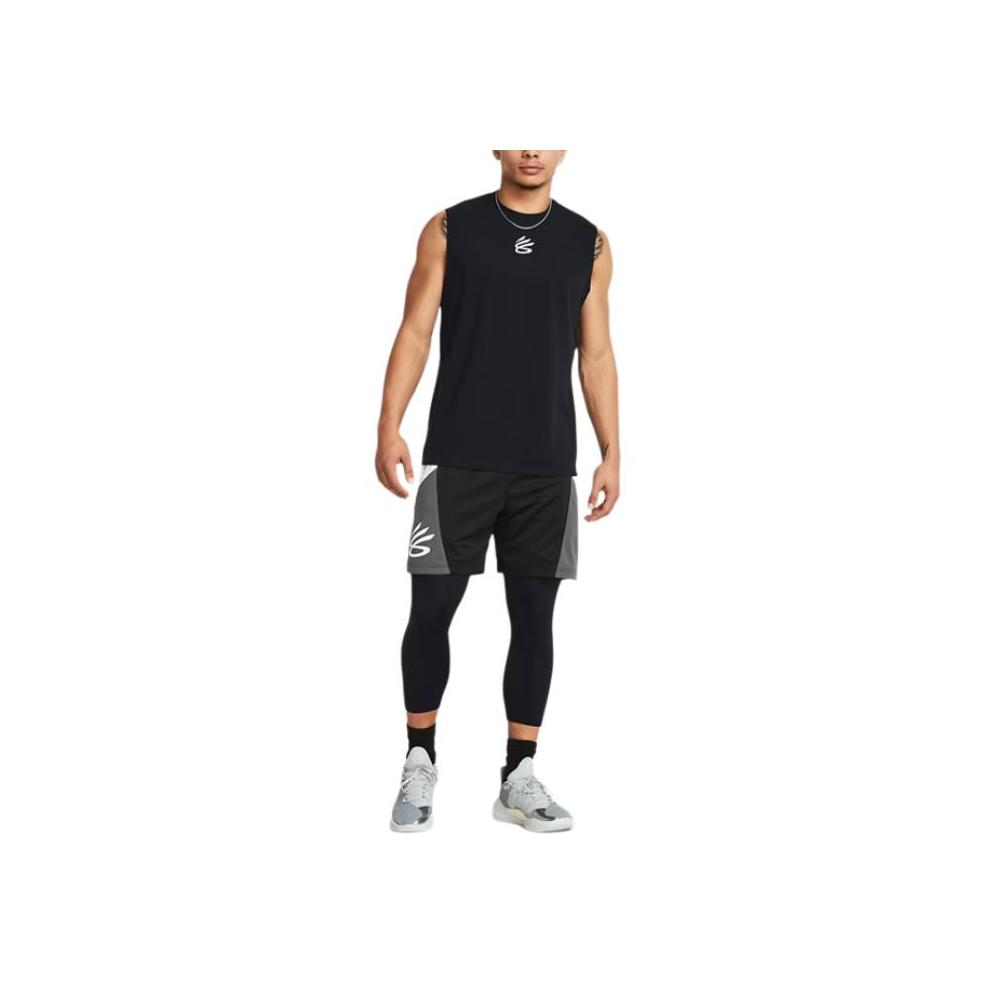 Under Armour Curry Brand Printed Logo Slim Fit Three-Quarter Sports Pants Men Bottoms Black 1379828-003