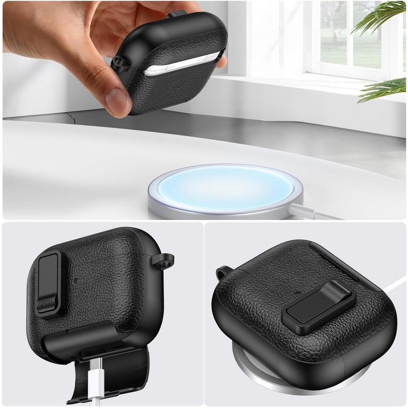 For AirPods 4 Case Leather Texture Matte Earphone Case with Phone Stand Bluetooth Headset Cover For AirPods Pro 3 2 1 Shockproof Earphone Charging Box