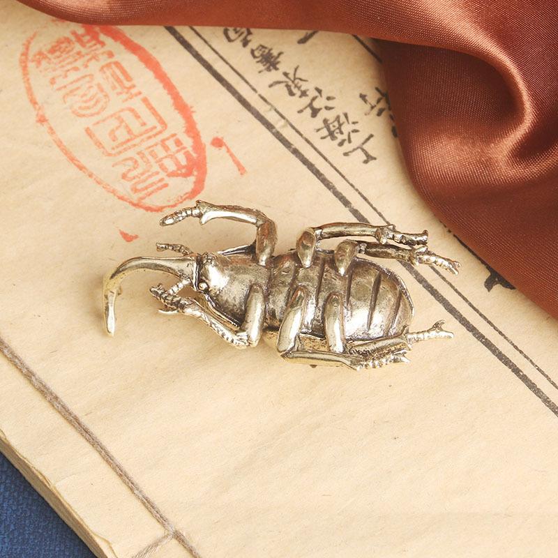 Vintage Brass Japanese Rhinoceros Beetle Insect Statue Crafts Tea Ornaments Old Bronze