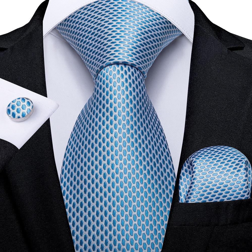 Conjunto Gravata DiBanGu - Seda Paisley Com Lenço E Abotoaduras Azul Royal