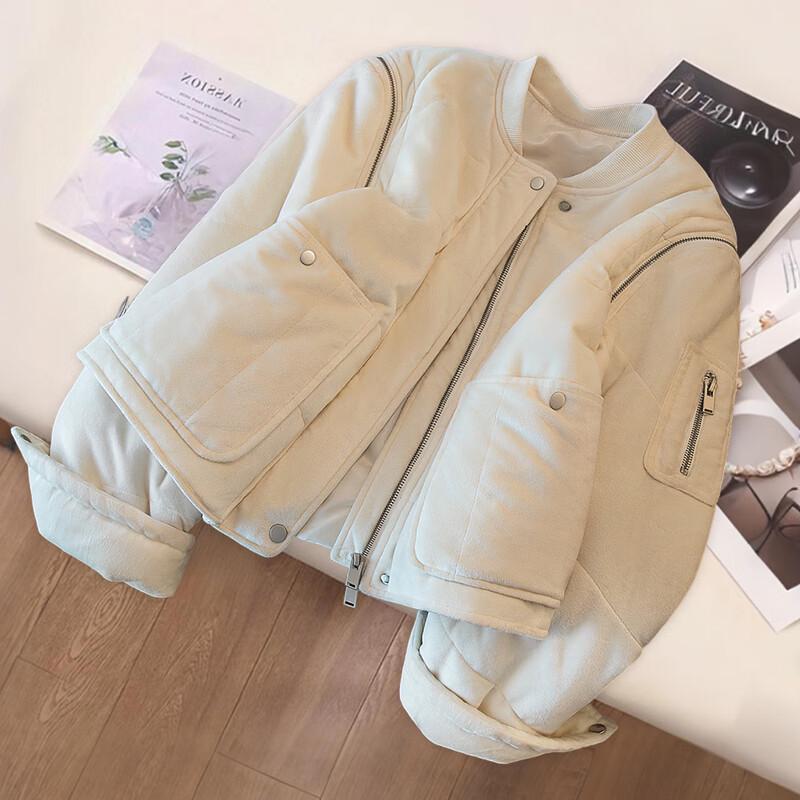 

Women s Solid Color Baseball Collar Padded Jacket S