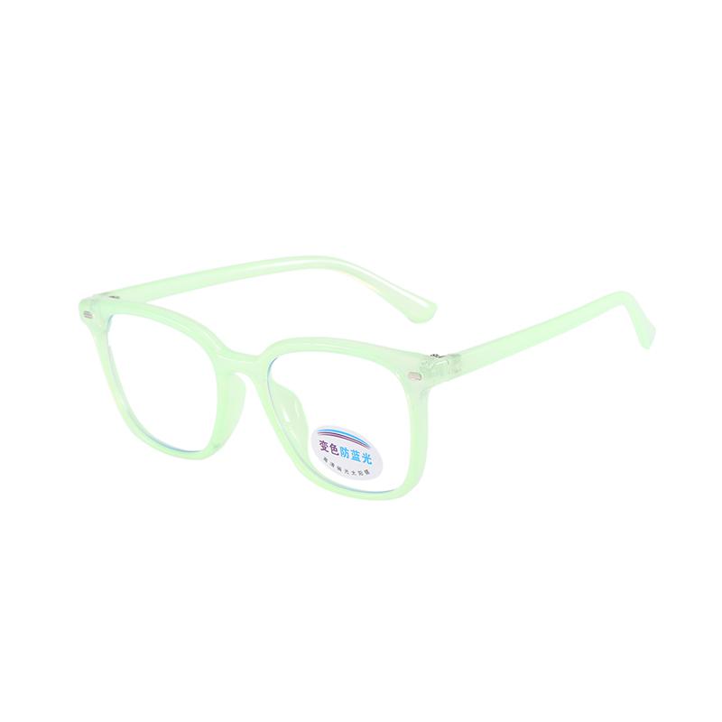 Photochromic Square Rice Nail Children's Eyeframe Color Change Anti Blue Light Flat Mirror Glasses Cute Boys And Girls