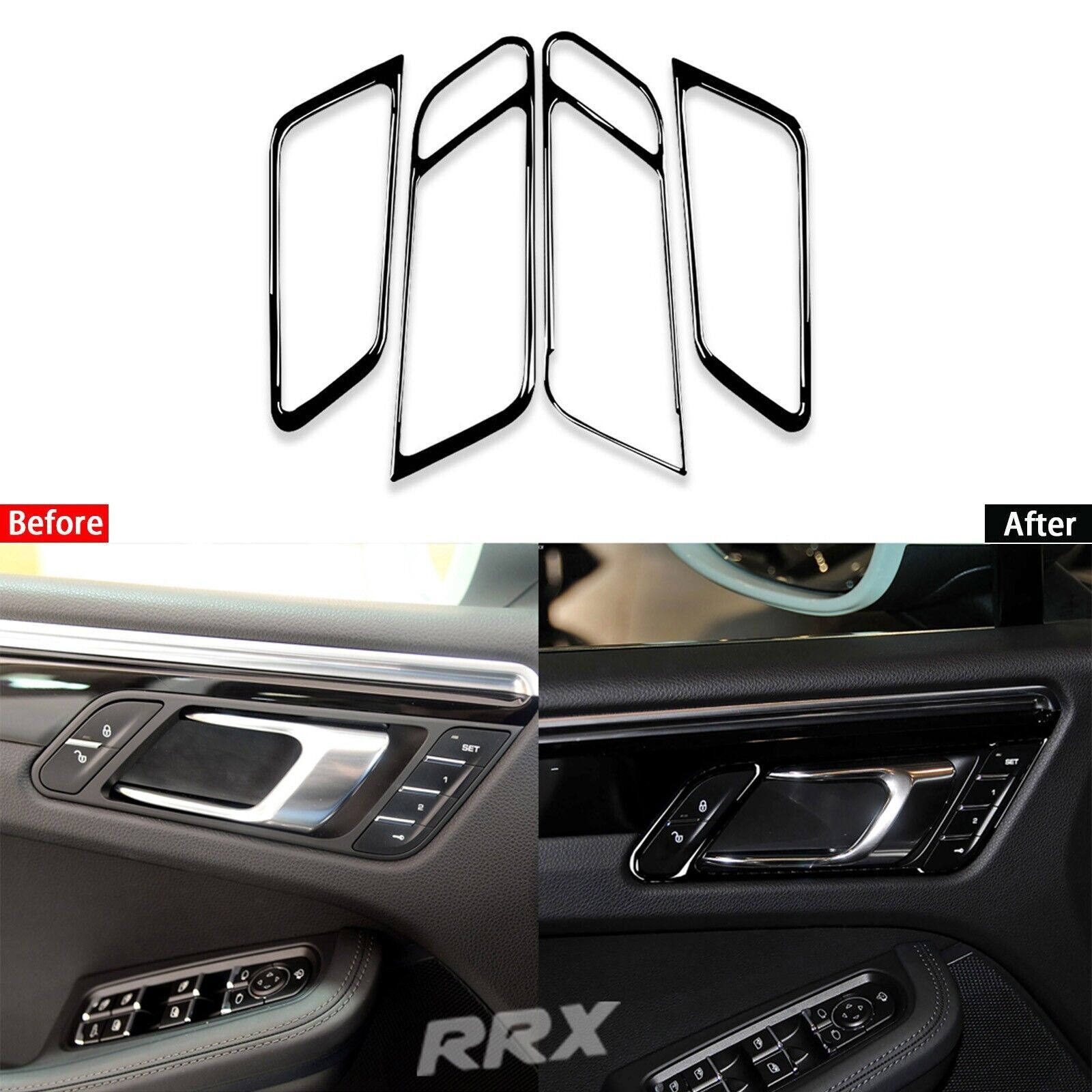 4Pcs Glossy Piano Black Interior Door Handle Cover Trim For Porsche Macan 14-2