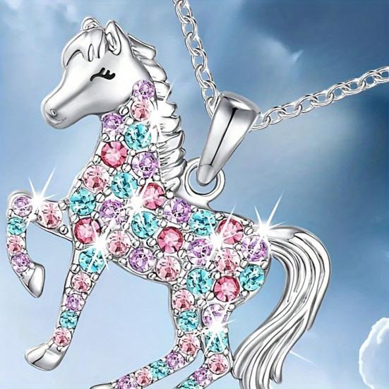 Yousheng Rhinestone Horse Pendant Necklace Colorful Faux Gems Horse Necklace Cute Sparkling Horse Charm Necklace Gift for Women Girls Cowgirl