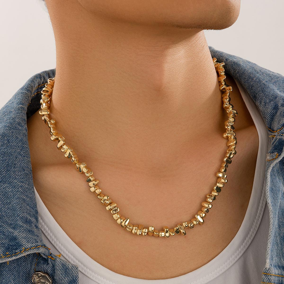 

Hip Hop Irregular Beads Short Choker Necklace for Men Trend Silver Color CCB Beaded Collar Chain Male Jewelry on the Neck New