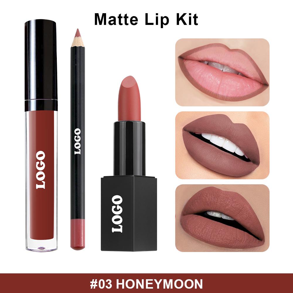 

Waterproof Matte Velvet Lip Set: Non-Stick, Non-Fading Lipstick, Liner, and Gloss.