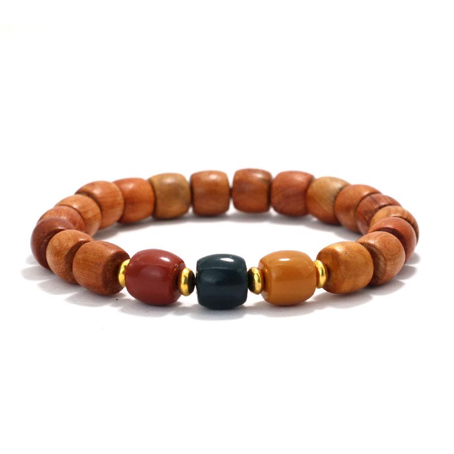 

Трехцветный агат деревянные бусины браслеты для мужчин и женщин винтажные бусины в форме бочонка изысканные изделия буддийские бусины молитвенные наручные аксессуары коричневый