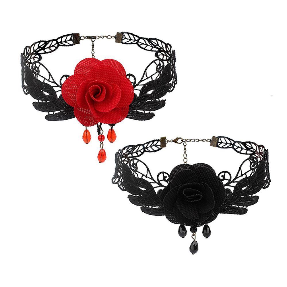 pcs Crystal Steampunk Style Boho Jewelry Gothic Necklace Gemstone Pendant Collar Chocker Black Lace