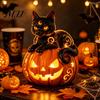 Fantasy Harz Ornamente Halloween Kürbis Lampe, Gotische Leuchtende Tischdeko für Zuhause, Dunkle Raum Akzente Gruseliger Drache Geist Schwarze Katze Ornament,