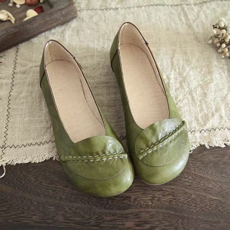 

Spring and summer new literary cotton and linen shallow mouth single shoes women s retro Mori leaves round head Doudou soft sole comfortable lazy sh 40