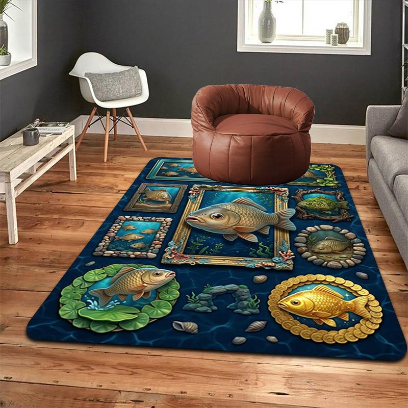 Underwater Fish Art Pattern Rug Floor Mat for Living Room or Bedroom Soft and Comfortable Carpet a Gift for Birthday and Holiday.