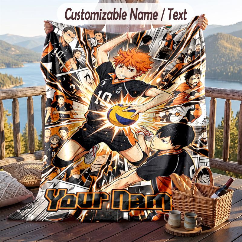 Personalized Flannel Throw Blanket,Haikyuu Custom Printed Name, Cozy Plush Blanket For Home Use