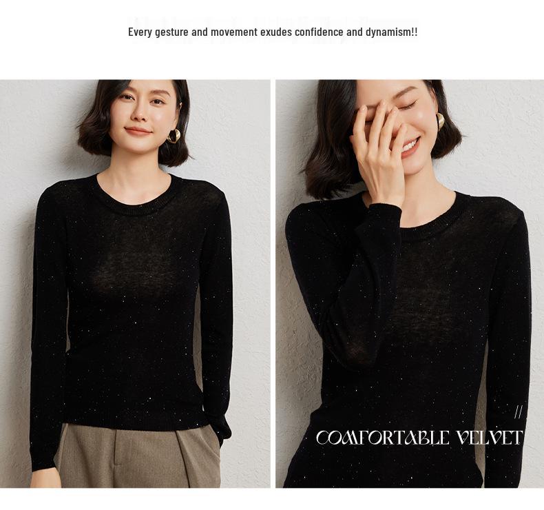 Women's Stylish Slim-Fit Cashmere Sweater with Sequin Inner Layer