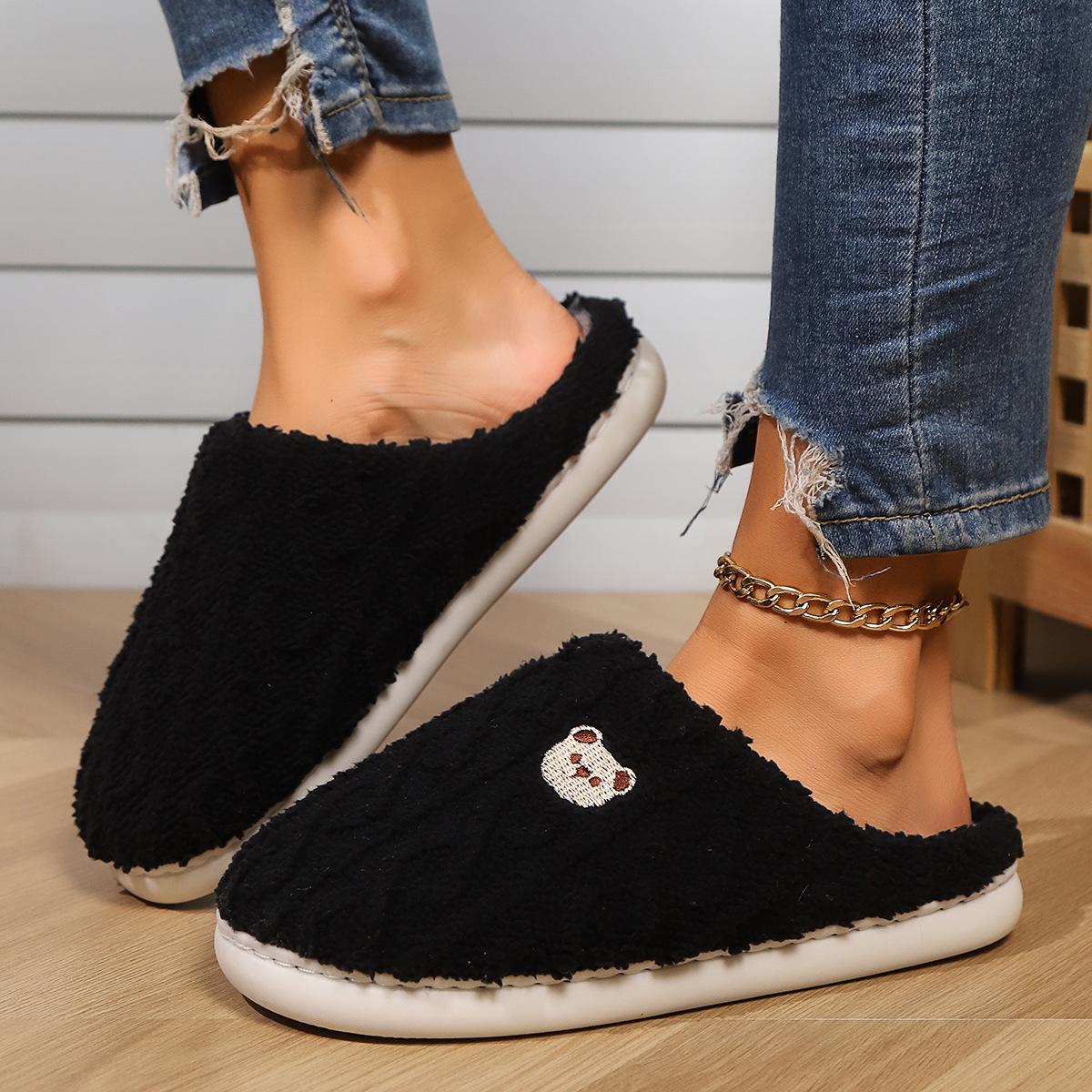 

Couple cute bear cartoon cotton slippers men and women winter home indoor warm and comfortable shoes ins 36-37 [Recommended 35-36 wear] чорний