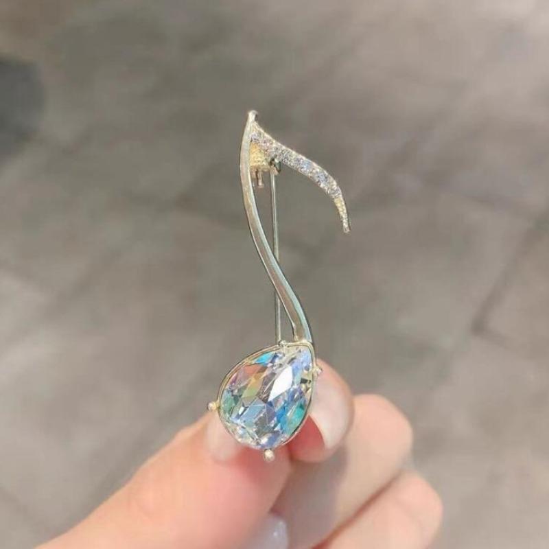 

Simple Musical Note Shape Brooches for Women Girls Crystal Brooch Pin Trendy Concert Jewelry Clothes Decoration New Year Gifts