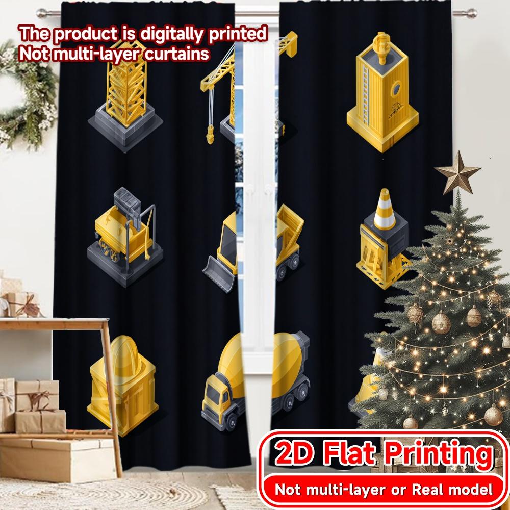 

2D Flat Printing 2pcs Construction Fleet Modern Curtains 100% Polyester Curtains Art Deco Festive Use for Living Room Bedroom 100*130 HOOK 1pcs