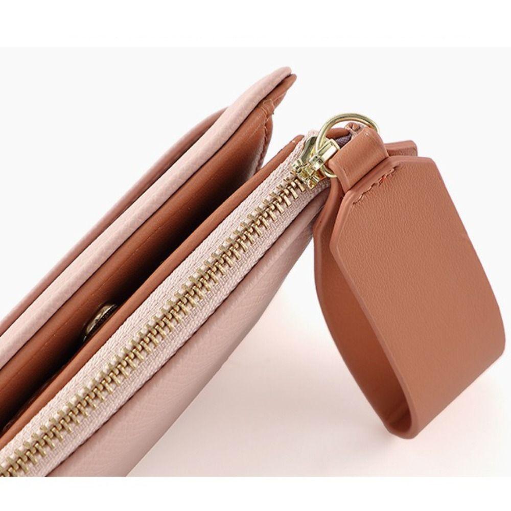 New Portable Women's Wallet PU Leather Multipurpose Coin Purse Lanyard Solid Color Card Holder