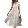 Women's Summer Casual Fashion Print Pocket Short Sleeve V-Neck Swing Dress