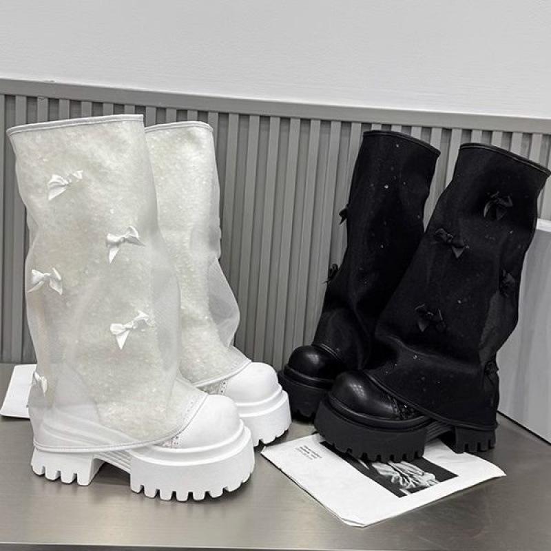 Spring 2025 New Super High Heel Thick Heel Net Boots Women's Small Hollow High Boots Breathable High Boots