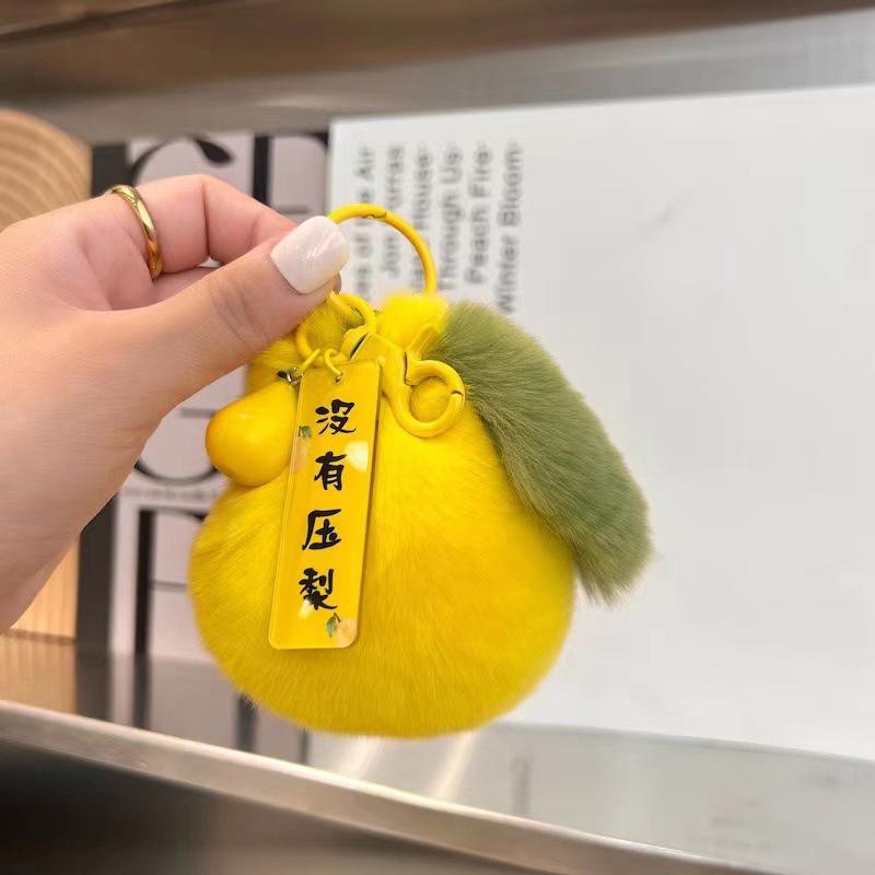

Cute Plush Keychain Pear Doll Toys Keychain Accessories Women Plush Rex Rabbit Fur Auto Key Ring Bag Decoration Pendant Gift