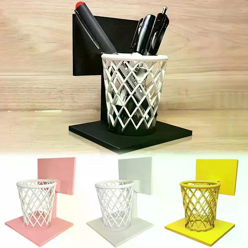 1PC Creative Basketball Hoop Pen Holder Desktop Organizer With Base Space-Saving Decorative Accessory Home, School, Office Decor