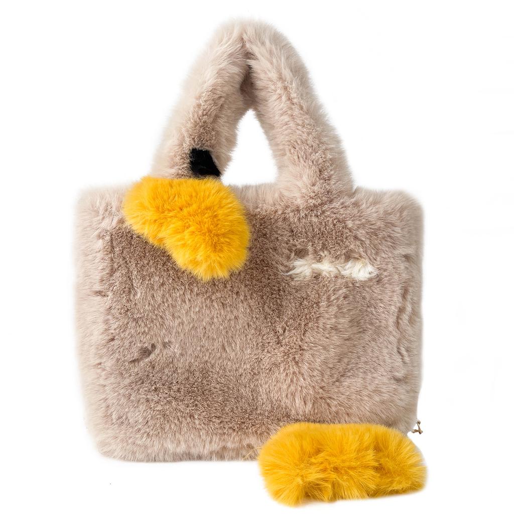 Cute ins cartoon plush bag handheld female bag 2025 winter new large-capacity foreign-style girl bag tide