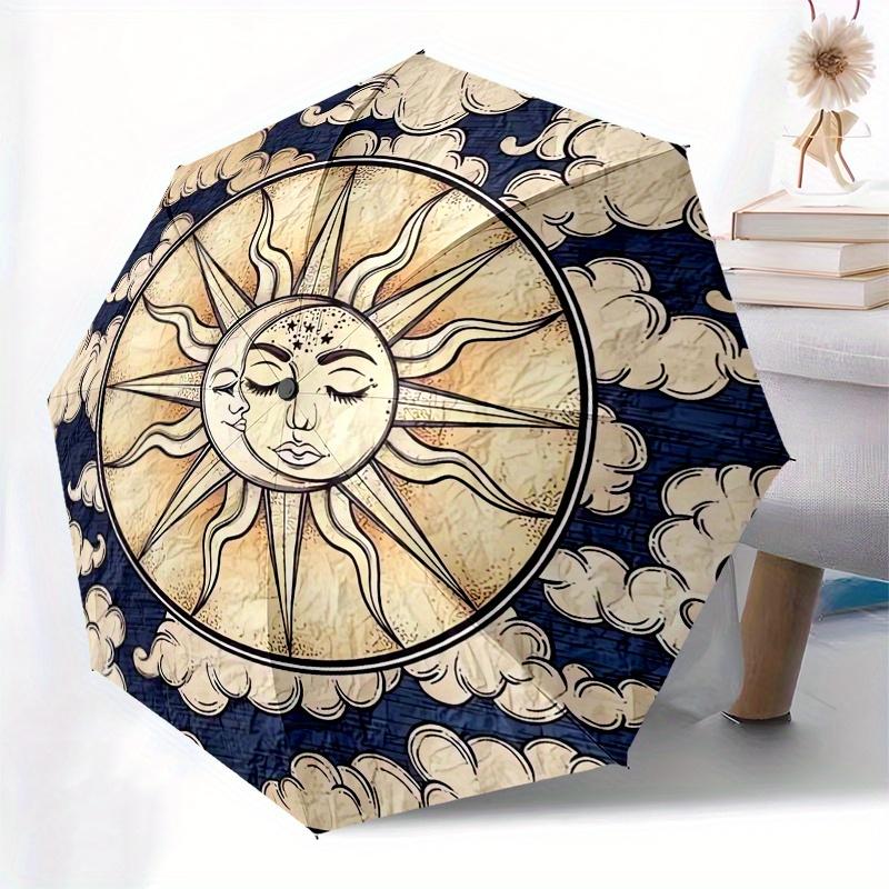 Sun, Moon Themed Eight Rib Automatic Folding Umbrella Is Suitable for Both Men and Women, Making It A Perfect Christmas and Valentine's Day