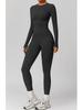 Elastic Brushed Yoga Set: Quick-Dry Fitness Wear with Long-Sleeve Top and Running Pants, Perfect for Spring/Autumn.