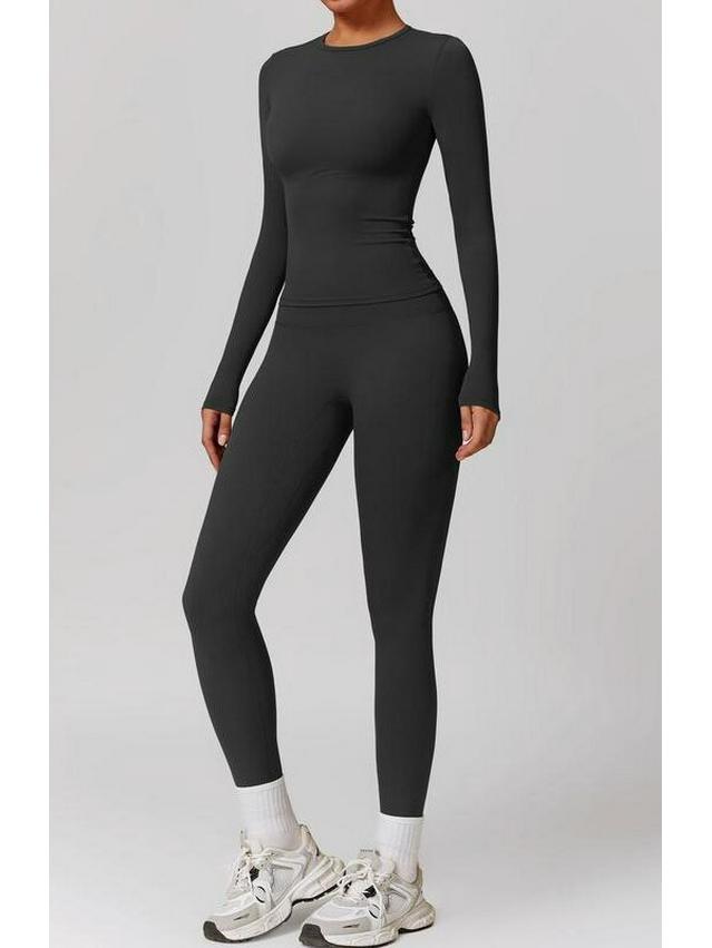 Elastic Brushed Yoga Set: Quick-Dry Fitness Wear with Long-Sleeve Top and Running Pants, Perfect for Spring/Autumn.