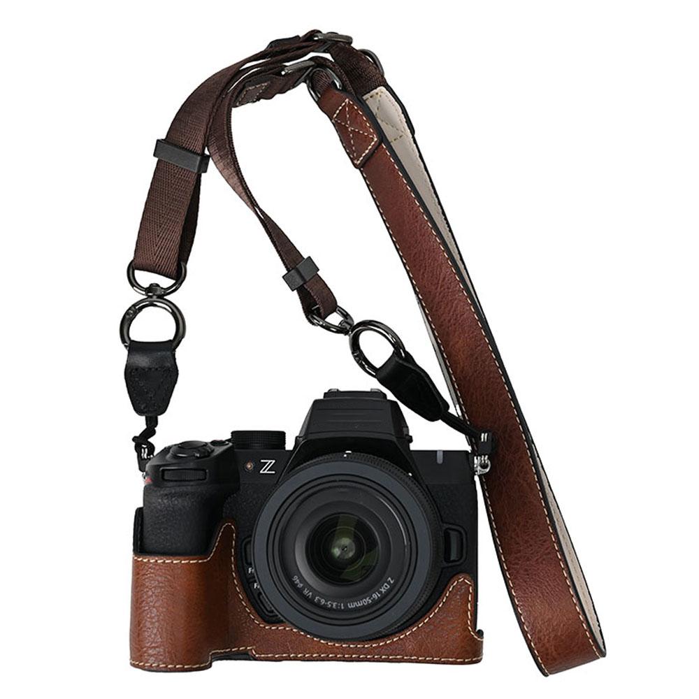 

For Nikon Z 50 II Camera Half Case Litchi Texture Battery Opening PU Leather Cover with Shoulder Strap A