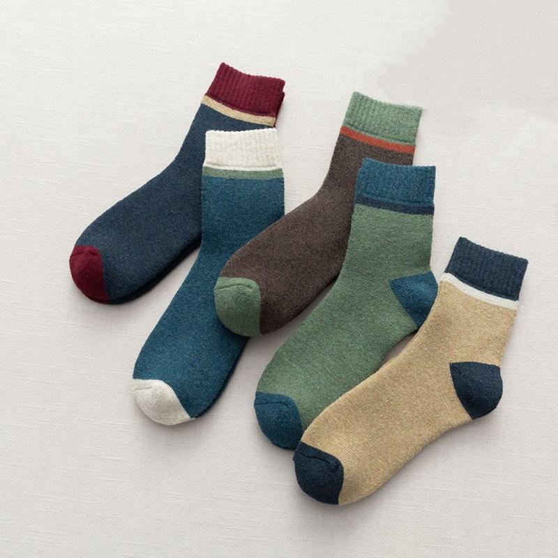 New 5 Pairs High Quality Men's Wool Socks Thickened Autumn Winter Warm Breathable Business Terry Male Long Socks