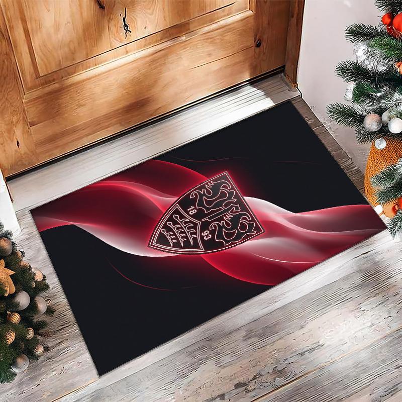 VfB Stuttgart Football Print Crystal Velvet Rug, Comfortable Water Absorbent Non Slip Indoor Floor Carpet