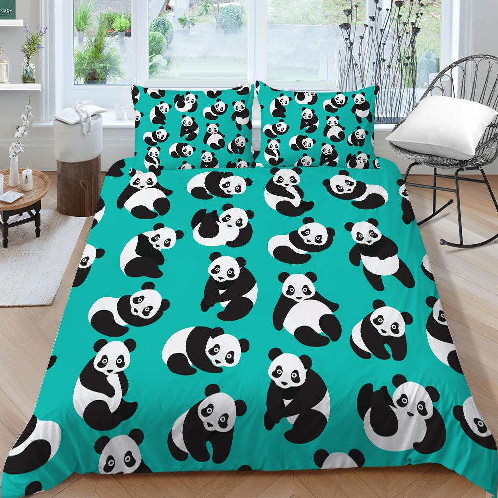 Neue modische Bettbezug-Sets, Panda-Queensize-Bettwäsche, hochklassige Tagesdecken für Zuhause mit Kissenbezug, weiche Cartoon-Bettbezug-Sets