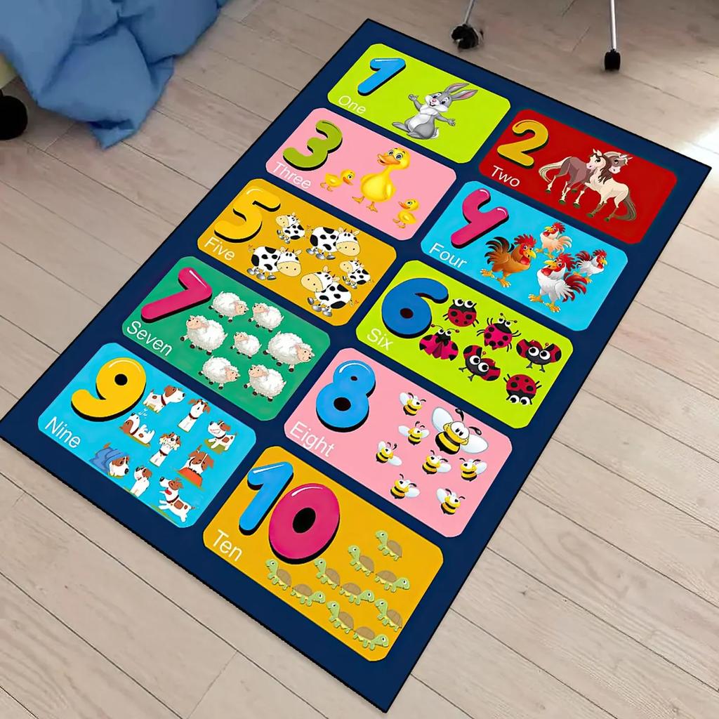 Educational Number Kids Rug Animal Play Mat, Non-Slip Nursery Rug Bathroom Mat Alfombra Para Cocina Tapis