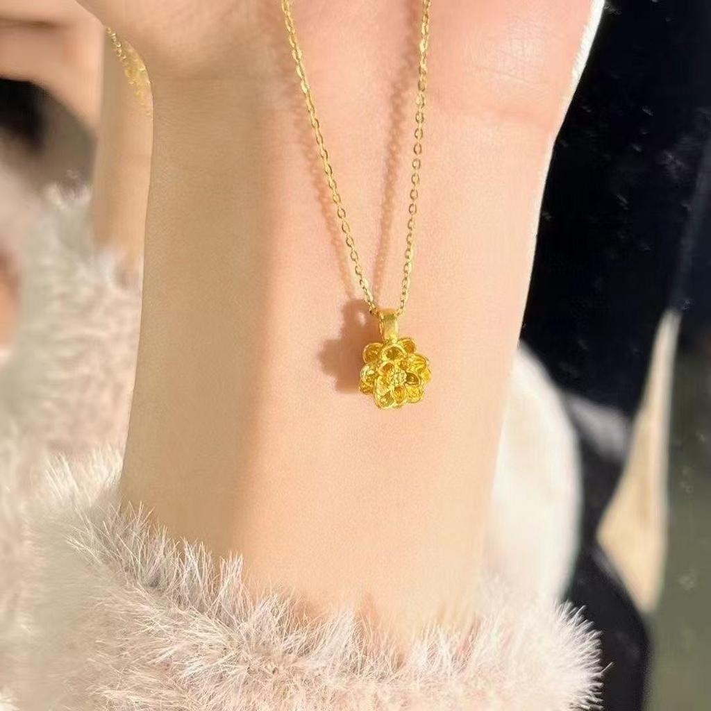 Gold Lotus Heart Chain Necklace for Women