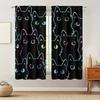 2Pcs - Cartoon Neon Cat Animal Pattern Printed Curtains, Window Decorations, Home Decorations, Room Decorations