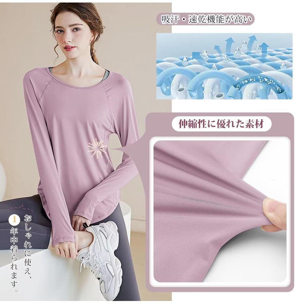 Rovidorx Long Sleeve Yoga Loose Fit with Thumb Perfect for Gym Wear and UV and Size Women's T-Shirt, Holes, Training, Protection, Sweat-Wicking,