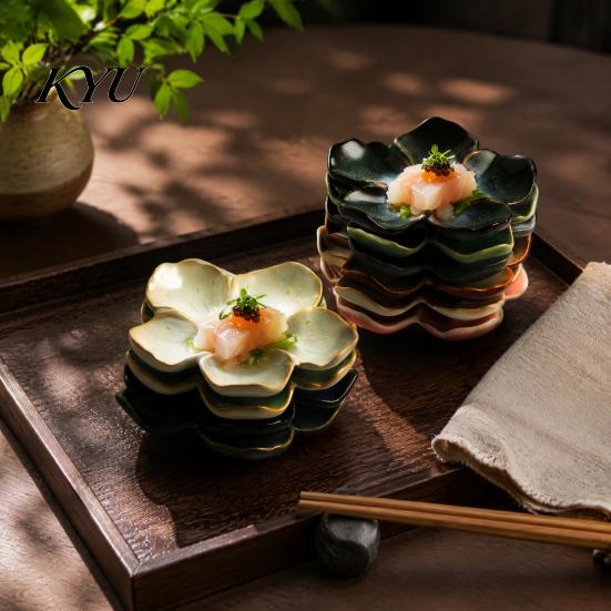 Artisanal Ceramic Condiment Dish Cherry Blossom Sauce Dish, Sushi Soy Dipping Bowl, Small Appetizer Plates Decorative Seasoning Serving for