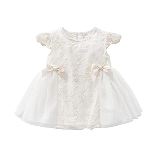 Baby Summer Short Sleeve Dress with Tulle Coverall and Hair Perfect for Pregnancy Pregnancy for School Size 6M Girl's Accessory, Gift, White, Ruffled,