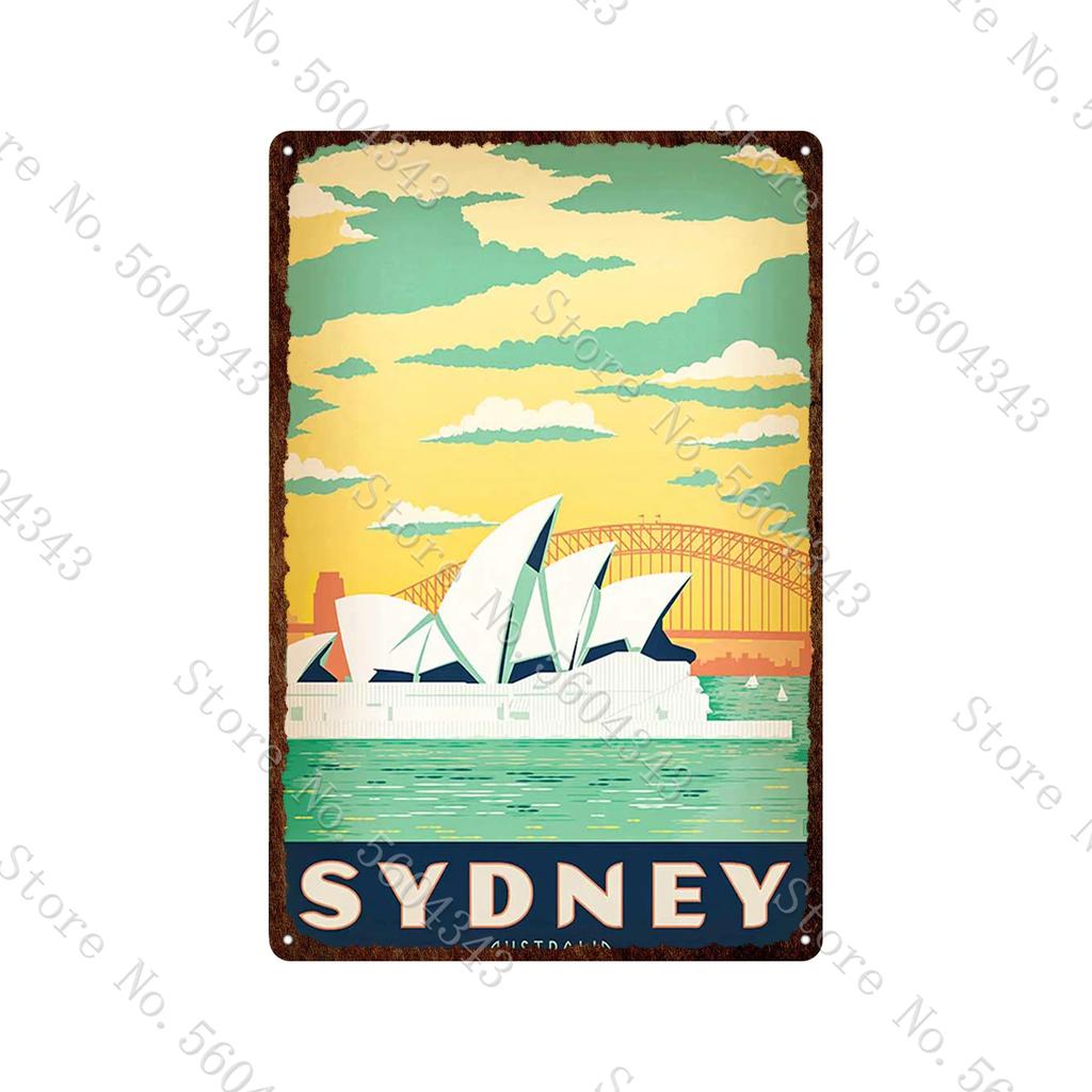 City Landscape Vintage Metal Sign Paris San Francisco Los Angeles Dubai Travel Scenery Tin Plates Home Decoration Metal Poster
