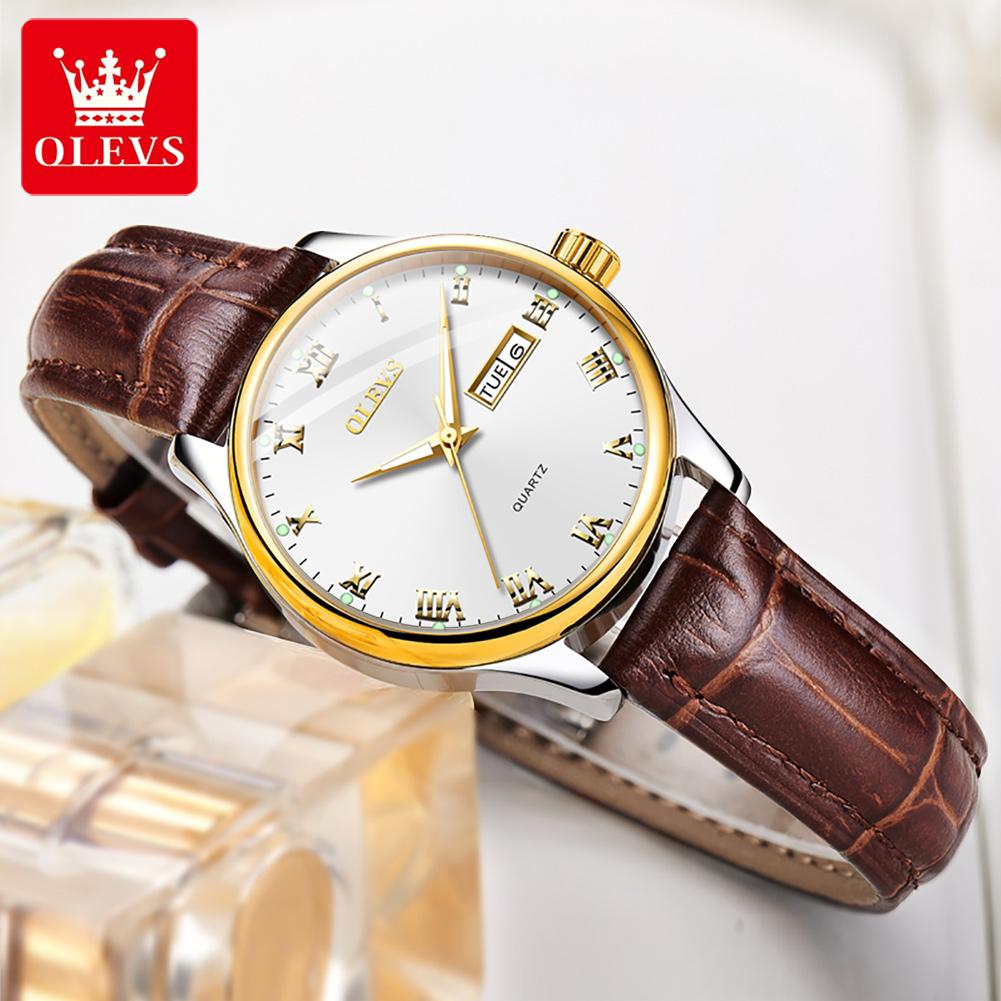 OLEVS 5568 Luxury Quartz Watch for Woman Luminous Date Week Waterproof Steel Strap Original Fashion Ladies Wristwatches
