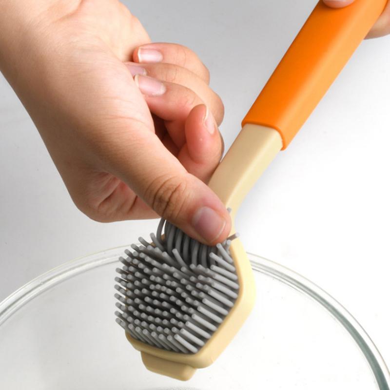 Cleaning Brush Kitchen Soft Plastic Long Handle Silicone Brush Dishes Scrub Pots Brush Decontamination Cleaning Brush