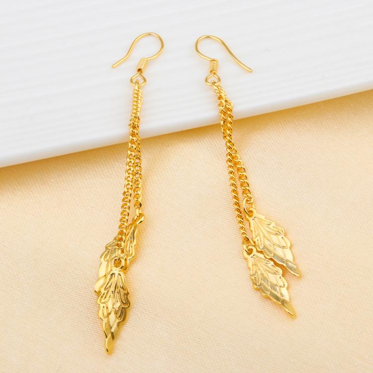 Gold Plated Cross-Border New Korean Fashion Trendy Earrings Long Tassel Leaf Female Earrings Jewelry