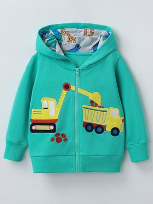 New Boys' Cartoon Embroidered Hooded Sweatshirt - Long-Sleeved for Autumn/Winter
