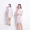 Spot European and American Niche Lady Temperament Lace Splicing Half-sleeved Slim-fit Hip-wrapped Floral Dress