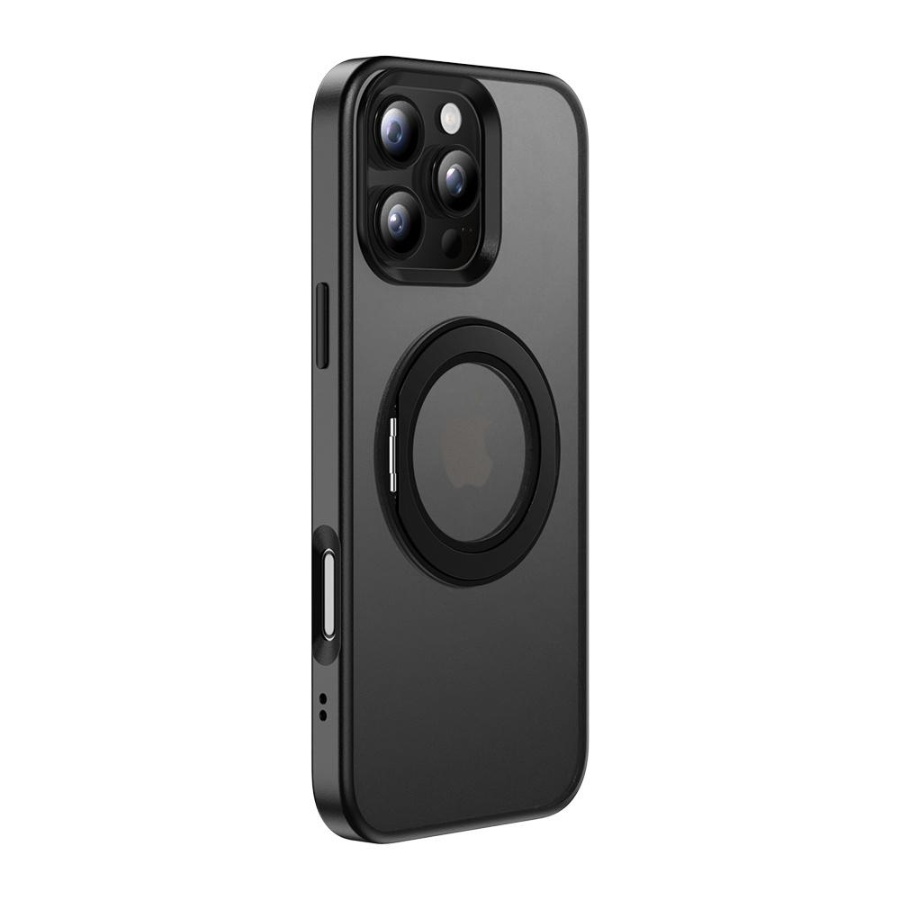 

Luxury Rotating Magnetic Kickstand Stand Phone Case For iPhone 14 15 16 Pro Max Matte Frosted Translucent Protective Back Cover Case & Holder&iPhone 15 чорний