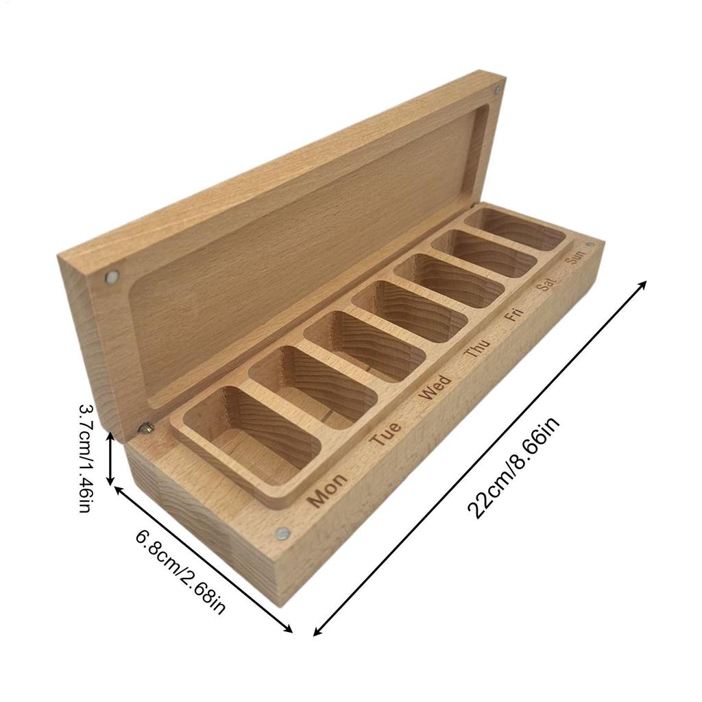 7 Day Pill Organizer Portable Wooden Pill Box Home Storage Organization For Earrings Necklace Bracelet Watch Women Travel Snack