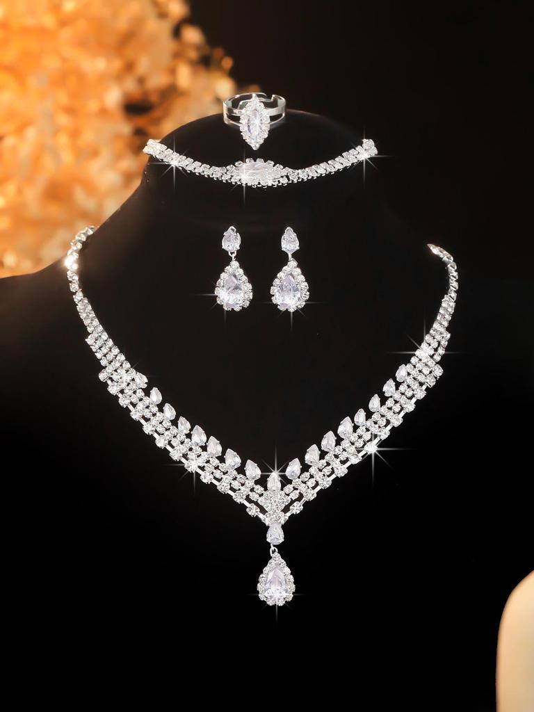 Elegant Rhinestone Zirconia Necklace & Jewelry Set for Bridal & Evening Wear