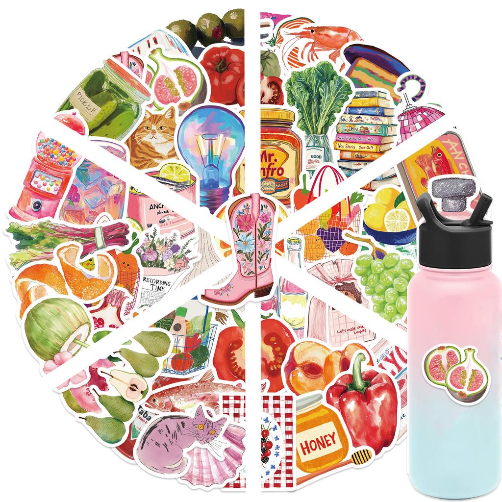 100Pcs Retro Flower Fruits Animals Stickers Cute Aesthetic Vinyl Waterproof Stickers Decals Scrapbook Laptop Bumper Computer