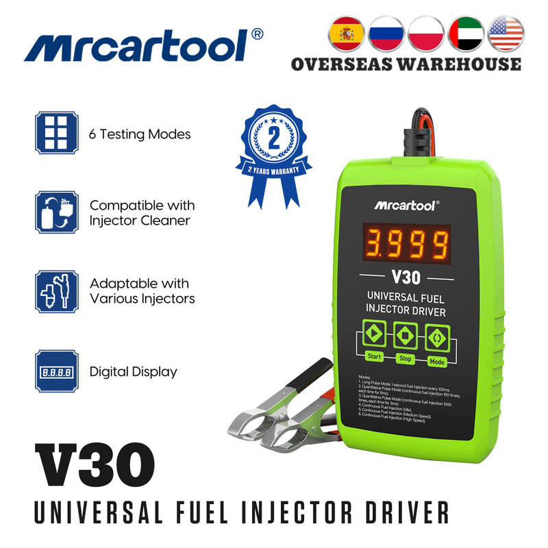 MRCARTOOL Тестер форсунок V30 Очиститель автомобильных топливных форсунок Подходит для автозапчастей 12 В 6 режимов импульсов Набор инструментов для очистки